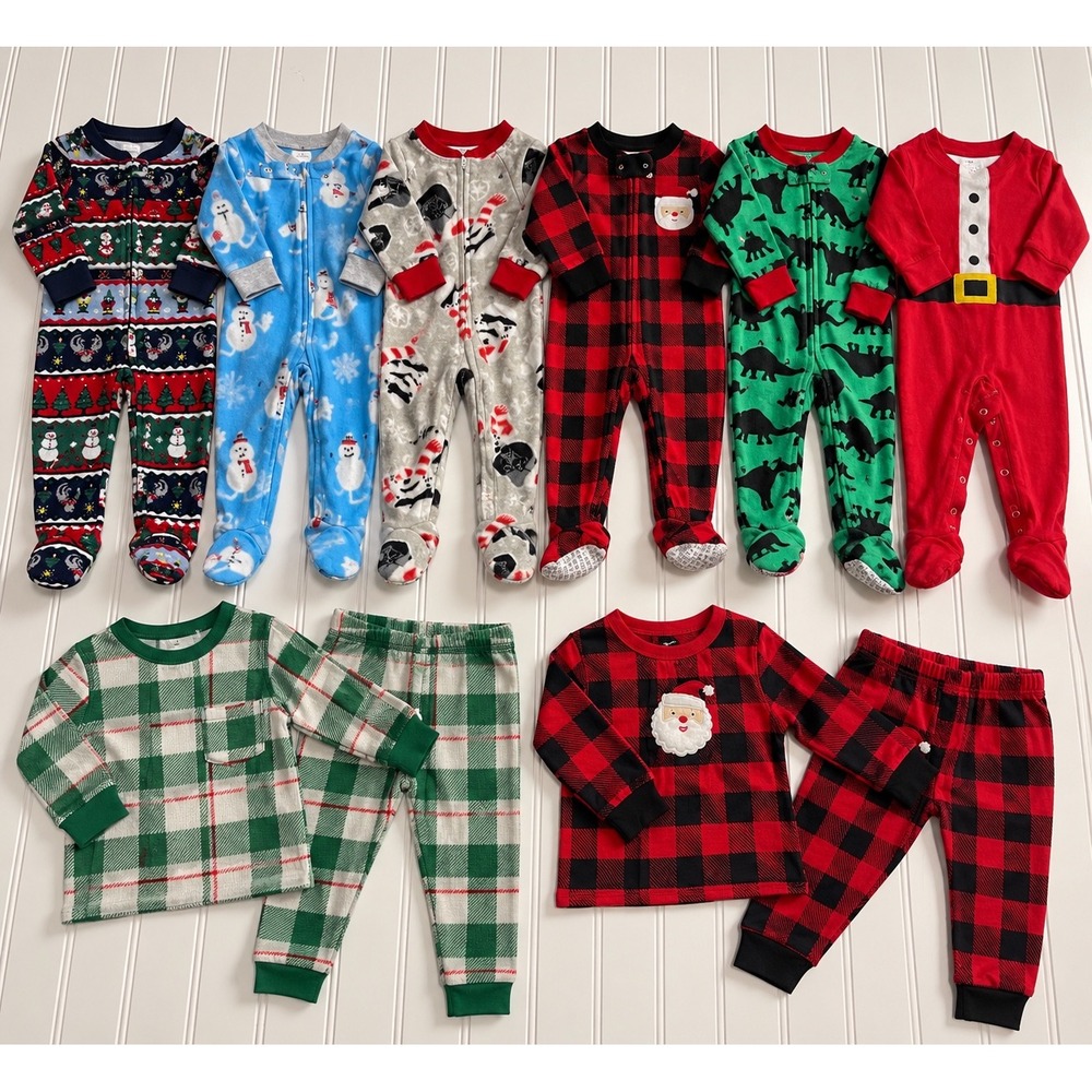 Carters Baby Christmas Pajamas Lot 8 Piece Set 12 Months Fleece Cotton Holiday